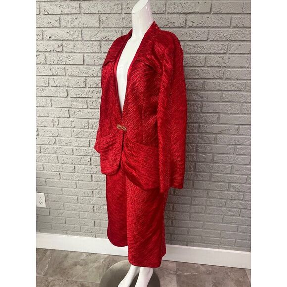Ben Marc Women Red Textured Embellishment Skirt Suit Size 14 - Picture 5 of 13